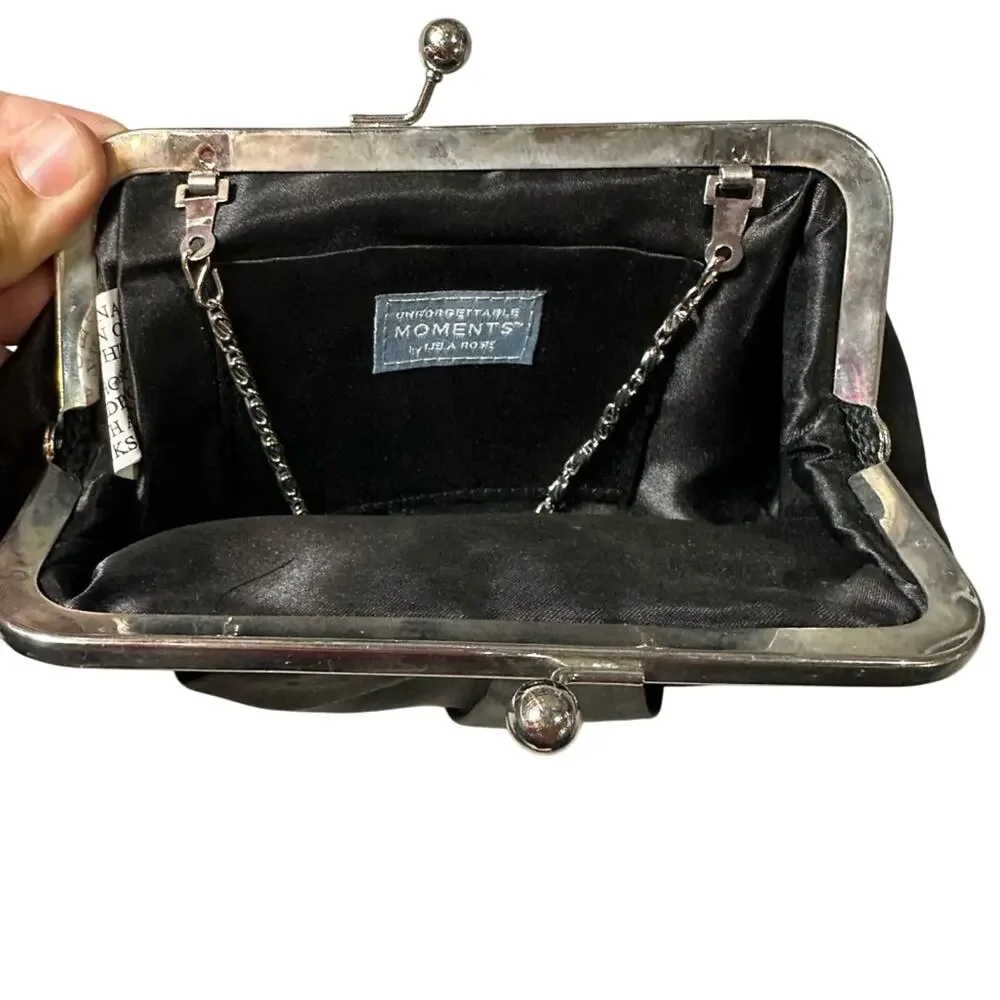 Unforgettable Moments by Lela Rose Black Satin Clutch on Chain